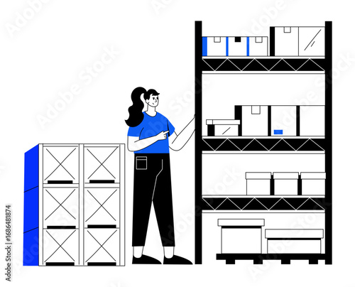 Hand drawn illustration of a warehouse associate 
