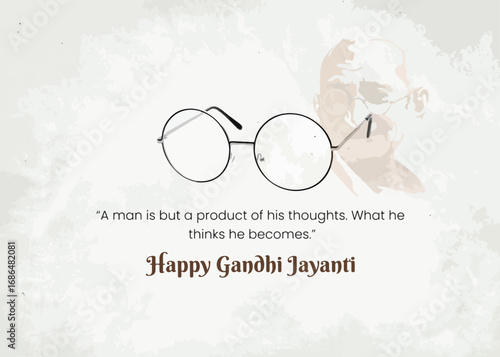 Happy Gandhi Jayanti, 2nd October with Gandhiji Glass Illustration