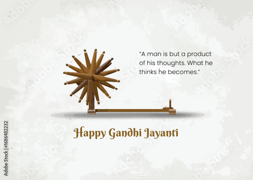Happy Gandhi Jayanti, 2nd October with Gandhiji Charkha Illustration