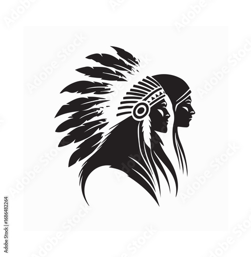 Traditional Native American Indian Couple Logo Design Vector Illustration
