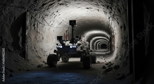 Autonomous Mining Robot Inside Underground Tunnel in Dark Cave with Artificial Lighting