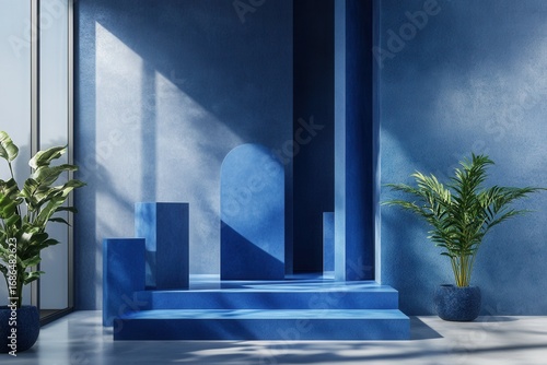 ultra HD visual of product display blue podium for product presentation