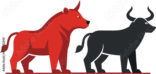 Minimalist Bull And Bear Vector Icons Set