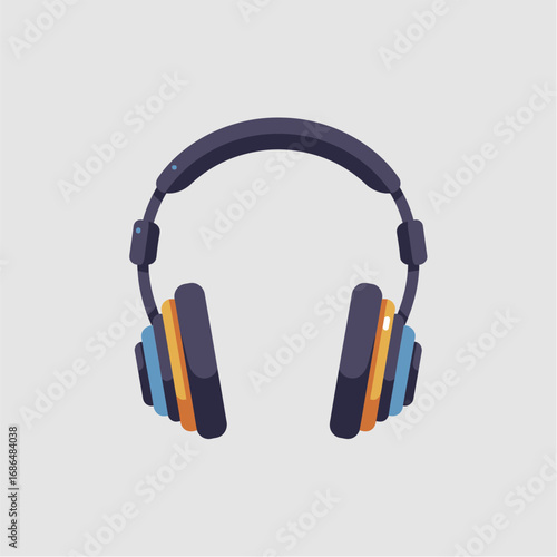 Colorful over-ear headphones, front view, flat design.