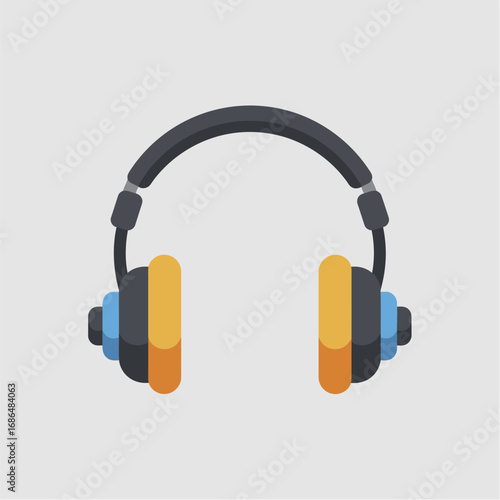 Flat design illustration of over-ear headphones.