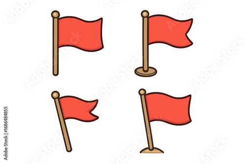 Red flag vector icon set. Warning, danger, alert, and problem symbol collection. Cartoon illustration of location marker, goal, or destination point for UI, web design.