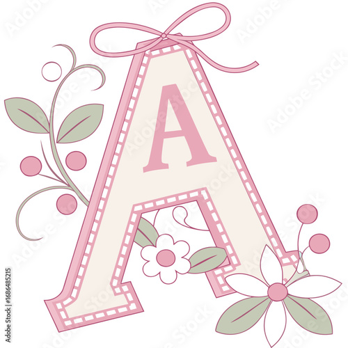 a letter with flowers and leaves
