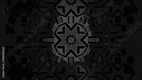 Dark symmetrical pattern with geometric shapes and central star design creating a complex texture silhouette