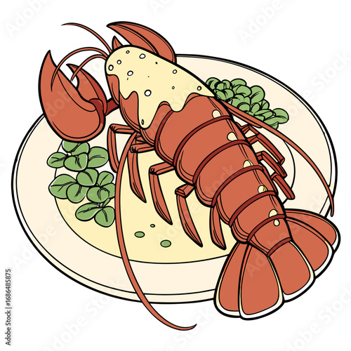 Gourmet Lobster Tail Vector Illustration – Fine Dining Seafood Clipart. Perfect for: Michelin-style menus, luxury restaurant branding, culinary posters