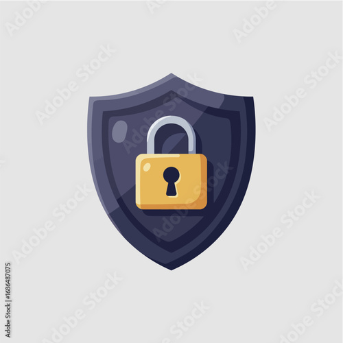 A stylized, dark blue shield with a bright yellow padlock secured in its center, symbolizing protection and security.