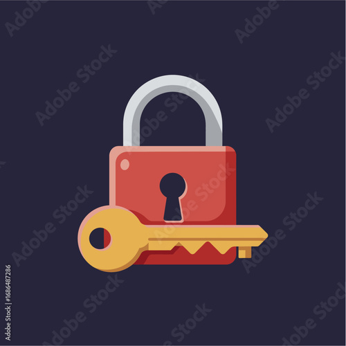 A red padlock secured with a golden key, symbolizing protection, access, and security against unauthorized entry.