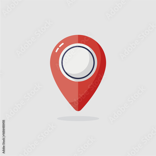 A vibrant red map pin icon with a white center, symbolizing location, navigation, and destination on a gray background.