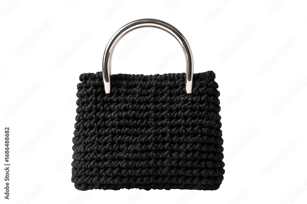 Naklejka premium A black, crocheted handbag with a silver handle