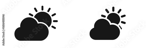 Weather symbol representing partly cloudy conditions with a sun peeking through cloud cover in a simple design