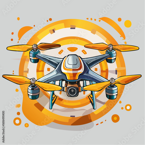 Vibrant and dynamic illustration of a high-tech quadcopter drone in mid-air, a conceptual design for aerial innovation and modern robotics