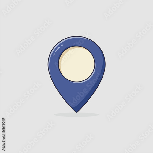 A blue location pin icon with a cream-colored center, isolated on a light gray background.