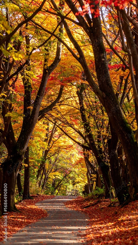 Fototapeta premium Autumn path through colorful trees