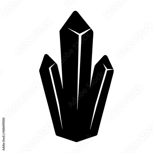 Monochrome vector illustration of three crystals growing from the same base shape