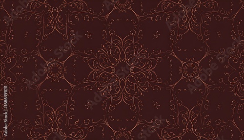 Ornate burgundy pattern with copper-toned filigree