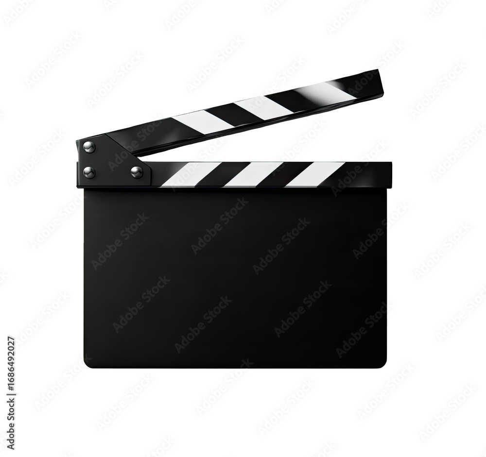 Fototapeta premium A black film clapperboard, open. White stripes, 3D rendering