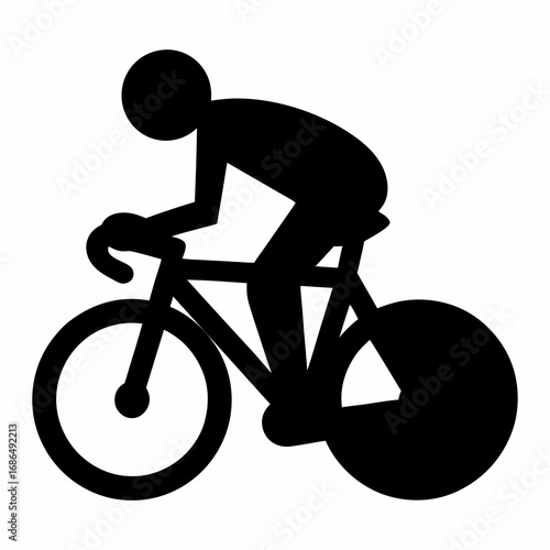 Silhouette illustration depicting a cyclist on a bicycle against a white background