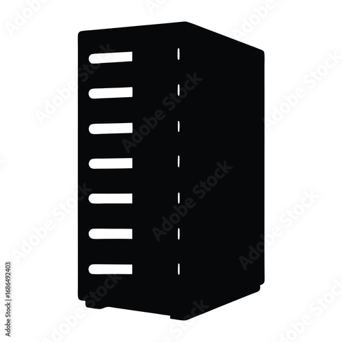 Minimalist Computer Server Rack Illustration, Data Storage System Component Black Silhouette