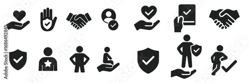 Icons representing support, trust, and community connections in a modern digital design