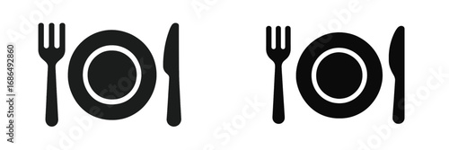 Culinary icons of dining setting featuring plates and cutlery designed in minimalist style