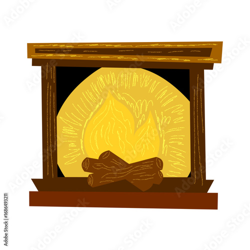 Fireplace wood with fire isolated. Fireplace warm for autumn cozy design