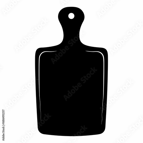 A black silhouette of a wooden cutting board on a white background