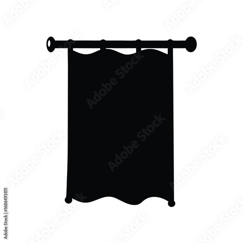 Black curtain silhouette hanging with ornate rod and decorative sphere ends