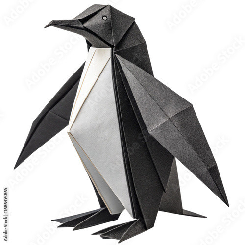 Elegant origami penguin crafted from textured paper brings a touch of modern artistry and playful sophistication to any design project.