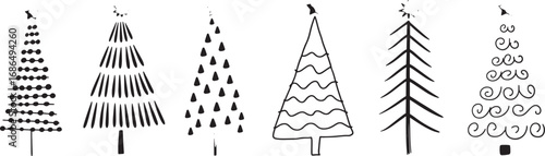 chritmas tree silhouettes line art