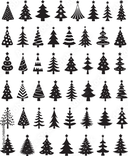 christmas tree set black silhouette design isolated vector