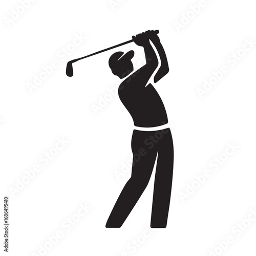 Silhouette of a golfer swinging a club on a white background