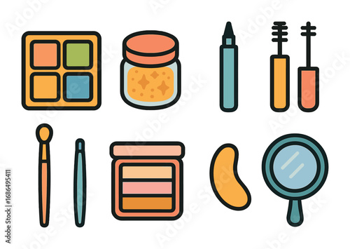 Colorful Eye Makeup Icons. Flat vector mini-illustrations colorful eye makeup in colors children's
