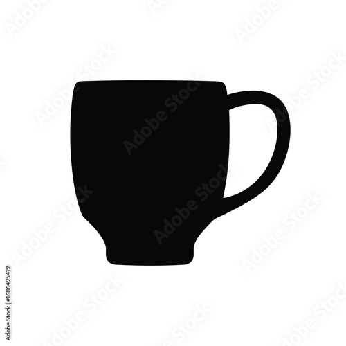 Black silhouette of a classic style coffee or tea mug on white