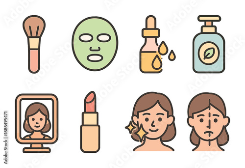 Children's Beauty Icons. Flat vector mini-illustrations beauty trends online in colors children's