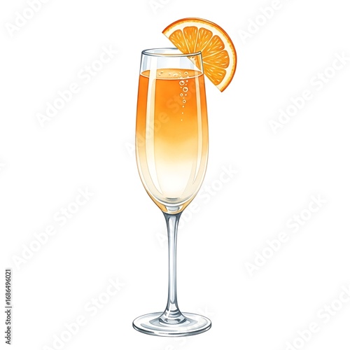 Orange Bellini Cocktail in Champagne Flute.