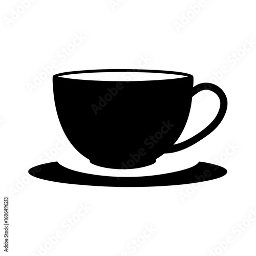 Simple illustration of a black coffee cup on a saucer isolated on white