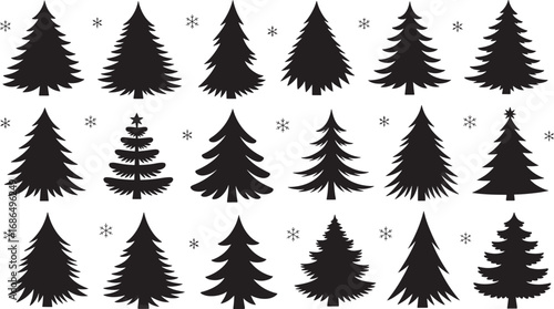 christmas tree set black silhouette design isolated vector