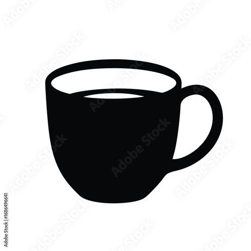 Black and white silhouette of a coffee cup with a handle