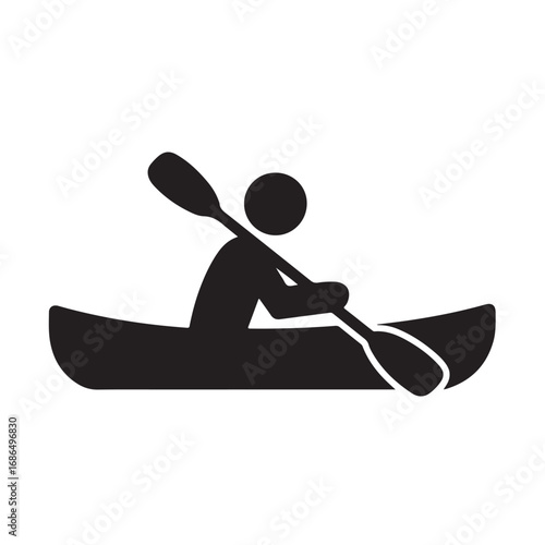 Silhouette of a person kayaking with a paddle