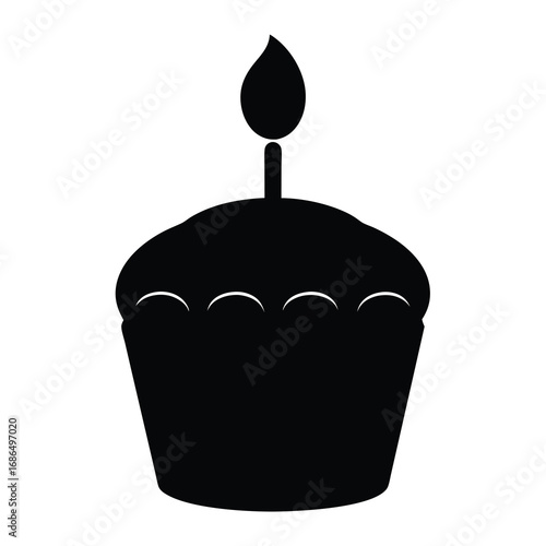 Silhouette illustration of a festive cupcake with a single lit candle on top