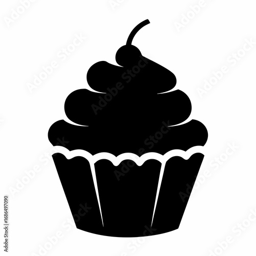 Delicious Black Cupcake Icon with Cherry Topping for Dessert Designs