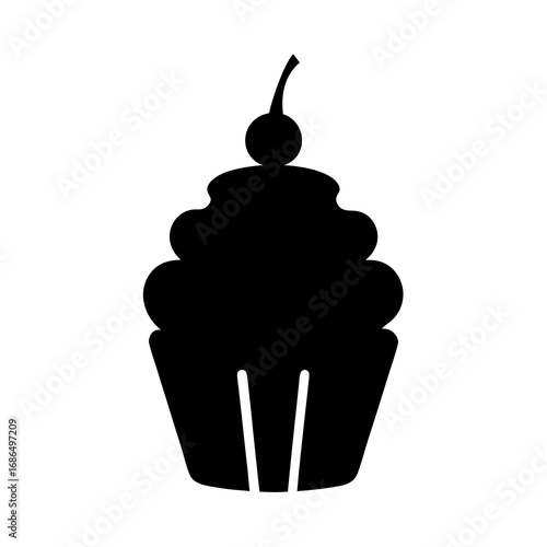 Delicious cupcake with cherry on top in minimalistic black and white design