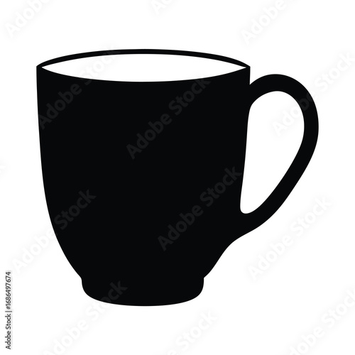 Bold black silhouette of a stylish ceramic coffee mug on white
