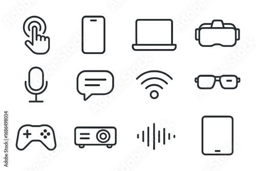Interactive Communication Icons. Outline icon set of interactive communication: touchscreen, smartphone,