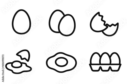 Eggs simple icon collection with editable stroke, cartoon style vector illustration for infographics, articles, books, flyers, banners, cooking and breakfast design set, transparent background