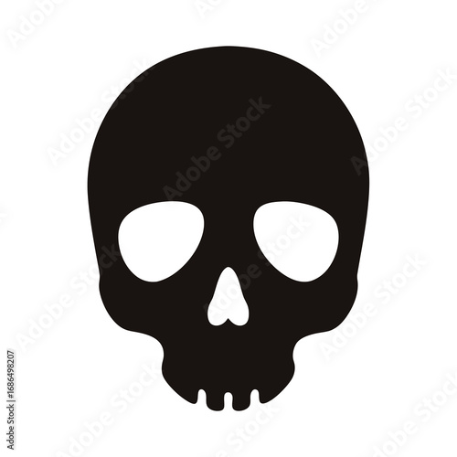 Simplified black skull illustration with empty eye sockets and heart nose shape